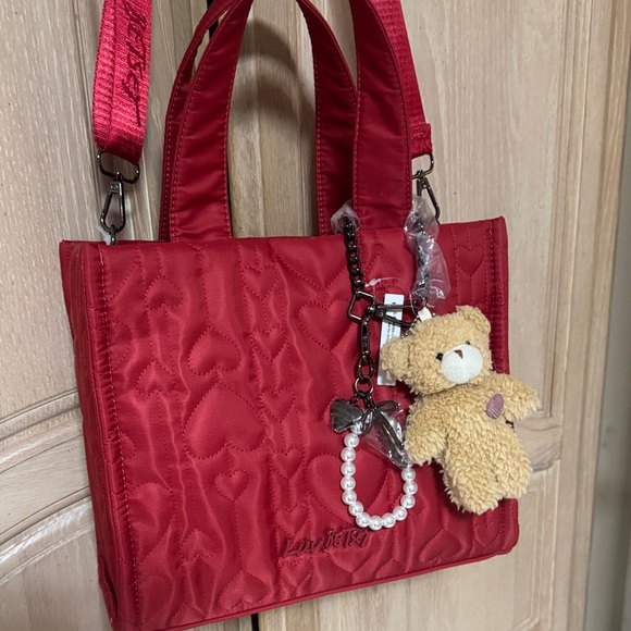 Betsey Johnson Handbags - NEW Betsey Johnson Red Quilted Shoulder Bag with Teddy Charm